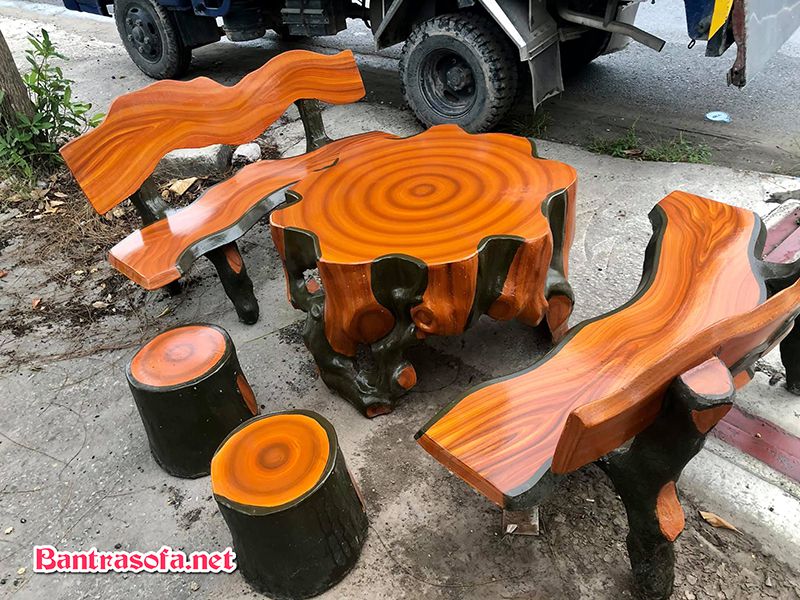 bộ bàn ghế bê tông giả gỗ