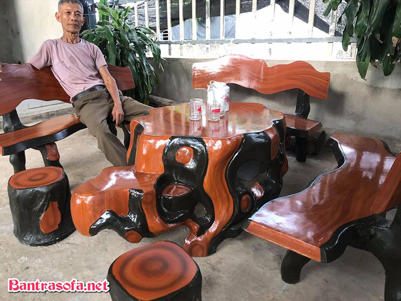 bộ bàn ghế bê tông giả gỗ đẹp
